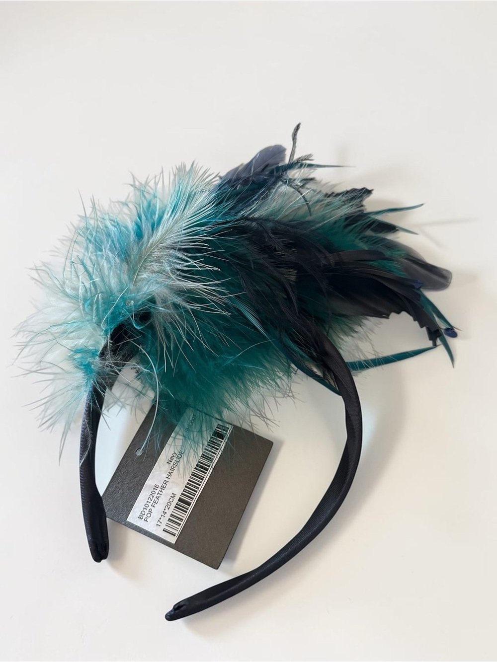 Bellissima Collection Navy Teal Ivory Feather Fascinator Headband